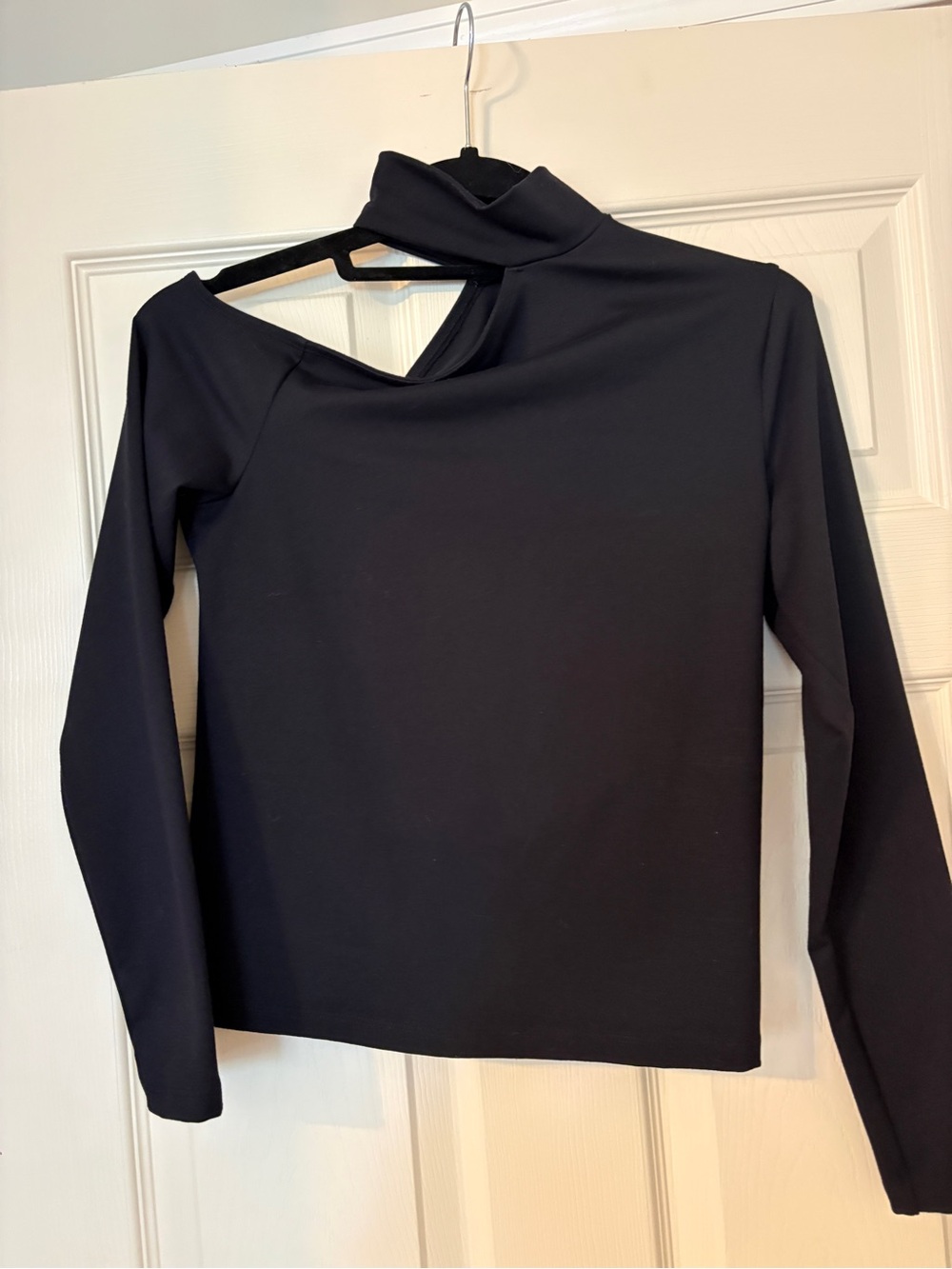Abercrombie & Fitch Black Asymmetric Mock Neck Long-Sleeve Top
